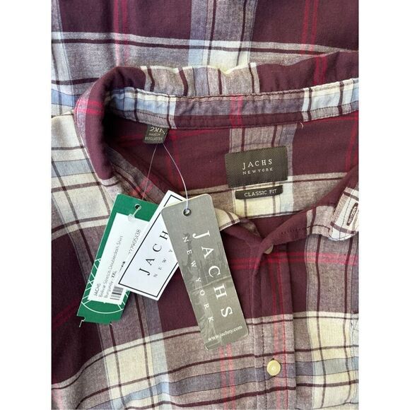 Jachs Men’s Red White Plaid Bolivar Doublecloth Button Down Shirt Size 2XL NWT - Picture 7 of 10